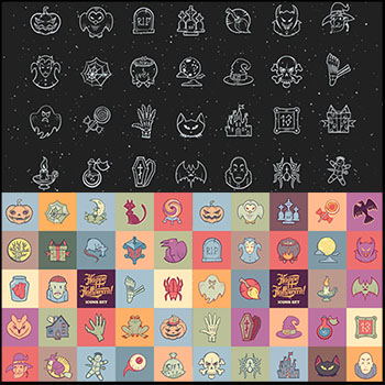 7套万圣节怪物妖怪南瓜怪蚂蚁素材网矢量图标精选