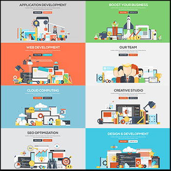 12套机械医学科学数学金融营销扁平化矢量网页插图