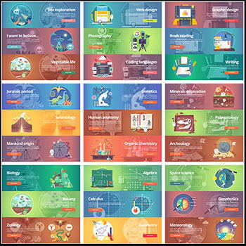 16款生命与科学研究学习网页矢量横幅素材