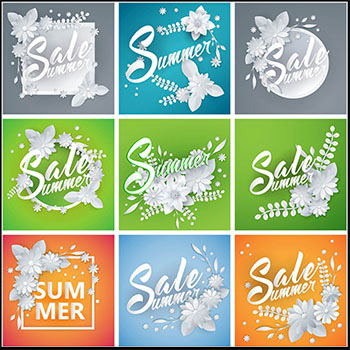 15款春季花卉装饰打折促销矢量插画