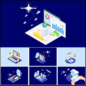 智能科技智能无人机快递2.5D等距插图