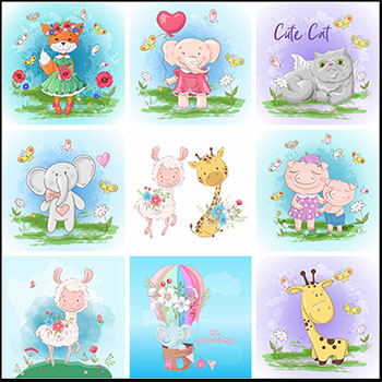 11款可爱手绘卡通森林动物矢量插画