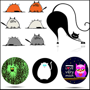 小猫龙猫和猫头鹰矢量动物插图