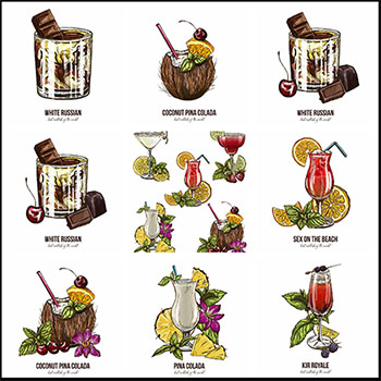 酒吧菜单鸡尾酒无缝边框蚂蚁素材网矢量插图精选