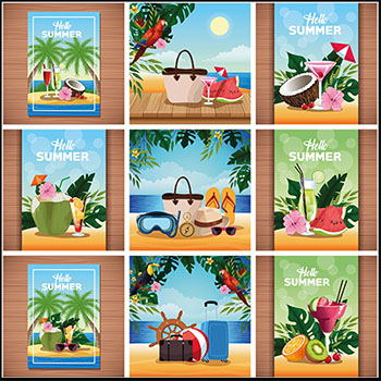 夏季海滩旅行旅游水果矢量海报插图