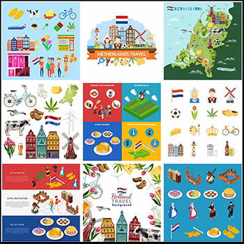 荷兰旅游荷兰特色建筑横幅广告蚂蚁素材网矢量插图精选