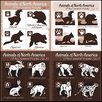 13款森林野生动物剪影和动物脚印蚂蚁素材网矢量插图精选