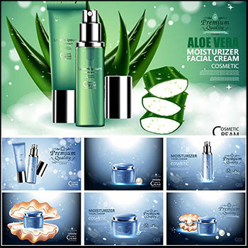 豪华化妆瓶包装护肤霜矢量海报素材