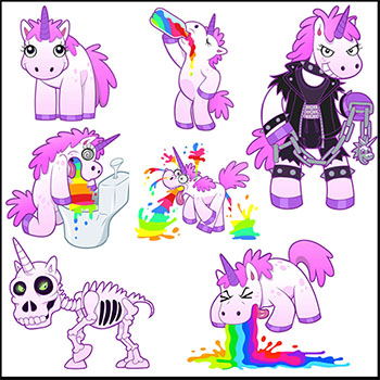 上吐下泻的彩虹卡通独角兽蚂蚁素材网矢量插图精选