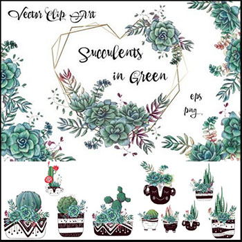 手绘仙人掌等多肉植物EPS/PNG免抠图素材