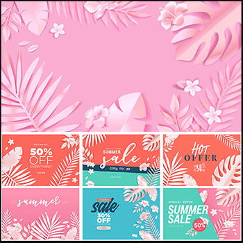 夏季商场促销打折立体树叶蚂蚁素材网矢量背景精选