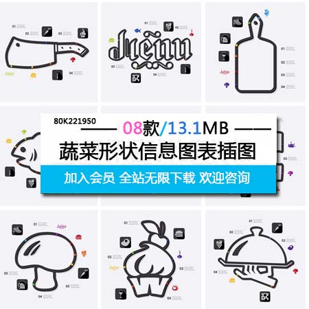 刀具蔬菜食物形状的信息图表蚂蚁素材网矢量素材精选