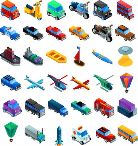 飞机卡车公交车汽车矢量卡通模型