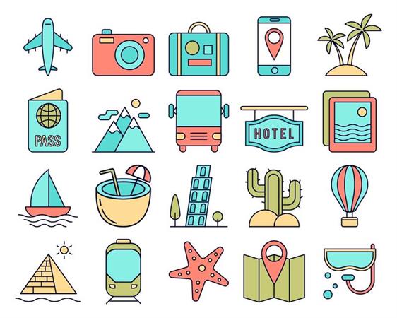 旅游旅行相关蚂蚁素材网矢量图标精选