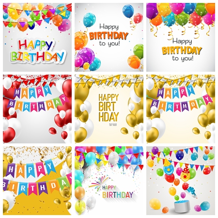 彩色气球生日快乐派对背景素材