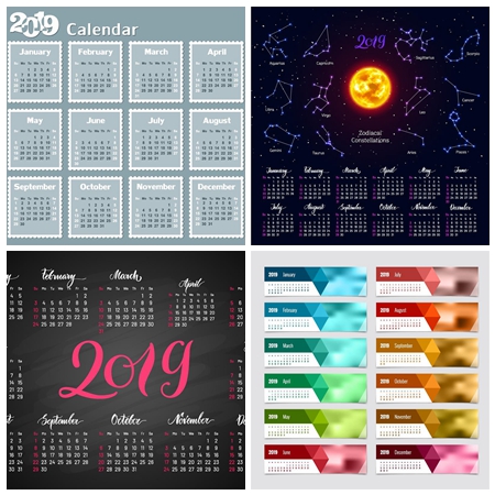 2019十二星座背景单页日历AI素材