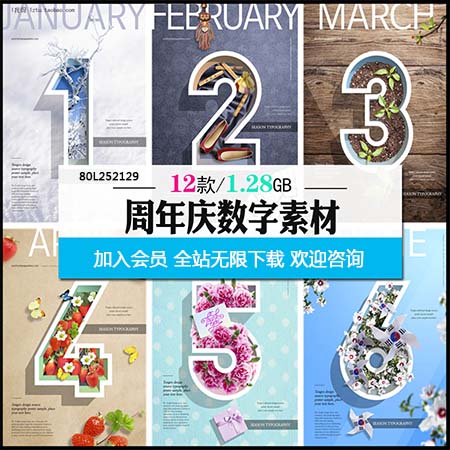 创意倒计时周年庆店庆年会数字艺术字海报PSD素材