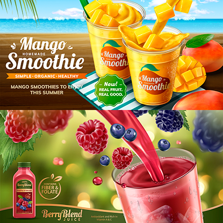 芒果和蓝莓汁饮料样机矢量模型