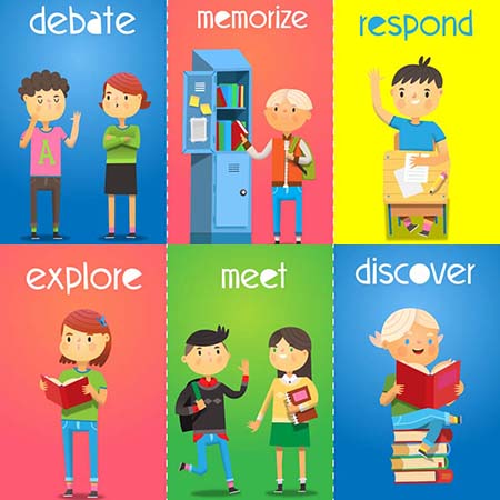 学生学习娱乐人物蚂蚁素材网矢量插图精选