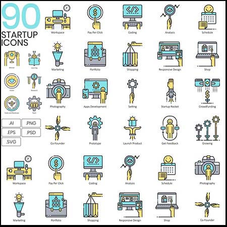90个企业网站金融APP启动蚂蚁素材网矢量图标精选