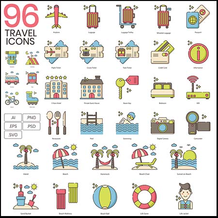96款和旅游旅游有关的蚂蚁素材网矢量图标精选