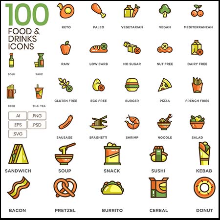 100款食物和饮料蚂蚁素材网矢量图标精选