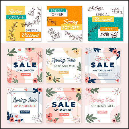 9套春季花卉装饰促销打折横幅蚂蚁素材网矢量模板精选