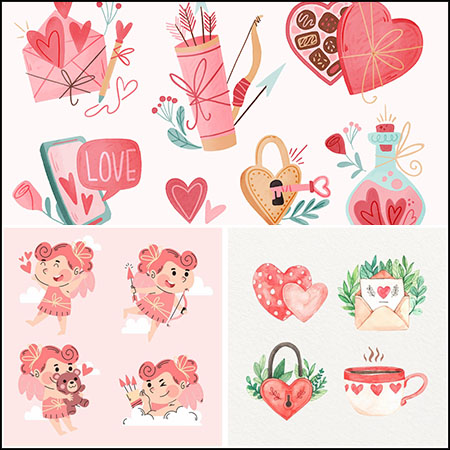 5套水彩丘比特情人节海报装饰插图蚂蚁素材网矢量素材精选