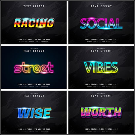 6款彩色霓虹3D立体字艺术字蚂蚁素材网矢量素材精选