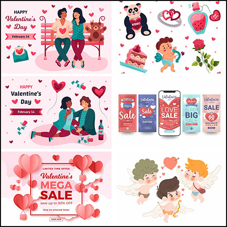 10款情人节横幅菜单丘比特装饰海报插图蚂蚁素材网矢量素材精选