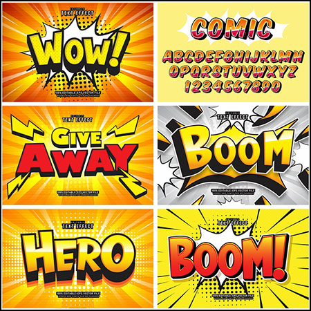 6款动漫风格3D立体艺术字文本样式矢量模版