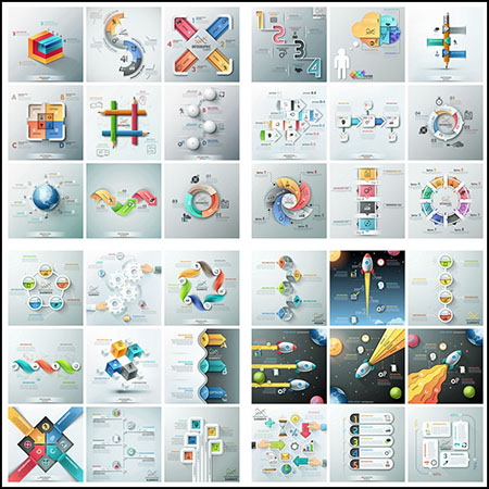 75款圆形序列火箭等PPT信息图表和插图元素
