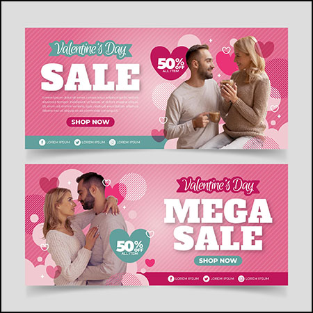 4款情人节促销打折横幅蚂蚁素材网矢量模板精选