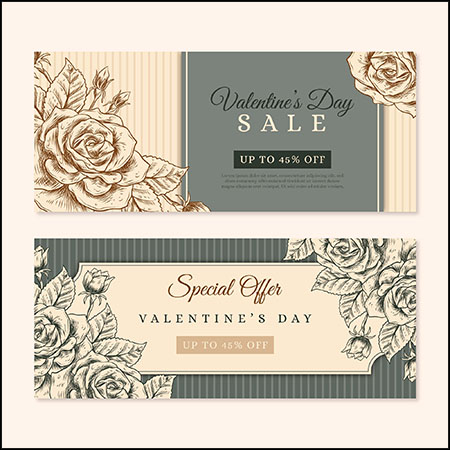 3款复古情人节促销横幅和菜单蚂蚁素材网矢量模板精选