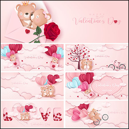 8款卡通小熊装饰情人节横幅插图背景蚂蚁素材网矢量素材精选