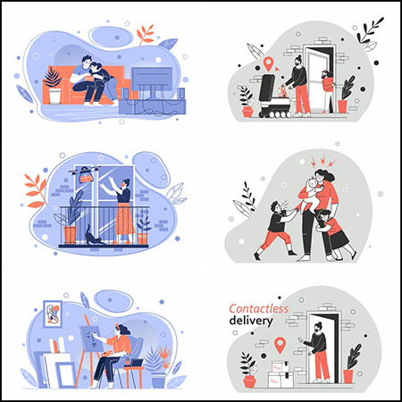 11款无接触外卖快递学习生活元素蚂蚁素材网矢量插图精选