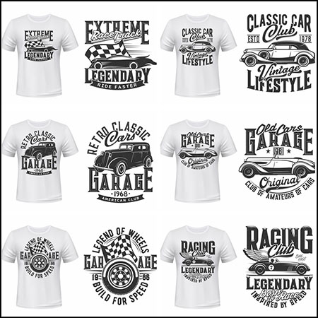6款赛车跑车老爷车T恤印染图案蚂蚁素材网矢量素材精选