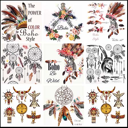 印第安民族特色羽冠羽毛装饰品蚂蚁素材网矢量素材精选