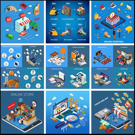 网络电商淘宝购物金融相关2.5D等距插图