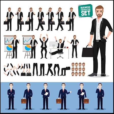 穿西装办公的白领上班族矢量卡通人物