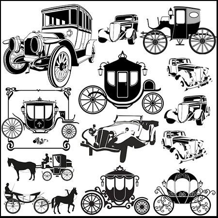 复古欧式汽车 南瓜车 马车蚂蚁素材网矢量插图精选