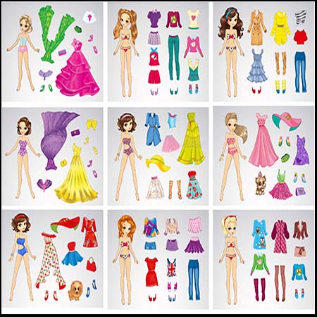 卡通时尚儿童女孩穿衣搭配素材