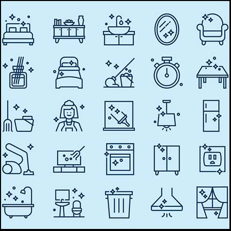 25个清洁卫生打扫工具蚂蚁素材网矢量图标精选