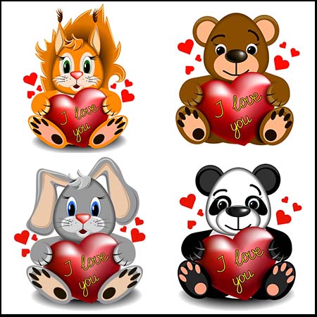 捧着爱心的卡通动物蚂蚁素材网矢量插图精选