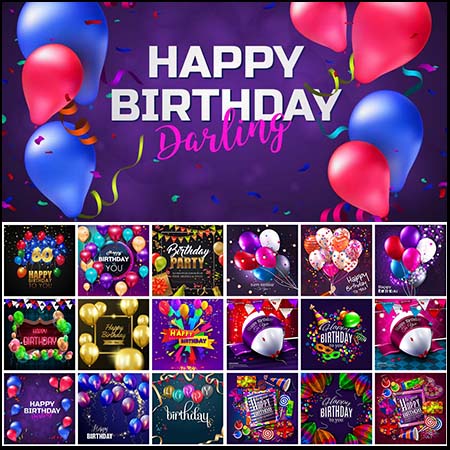 生日派对气球背景元素生日贺卡制作素材
