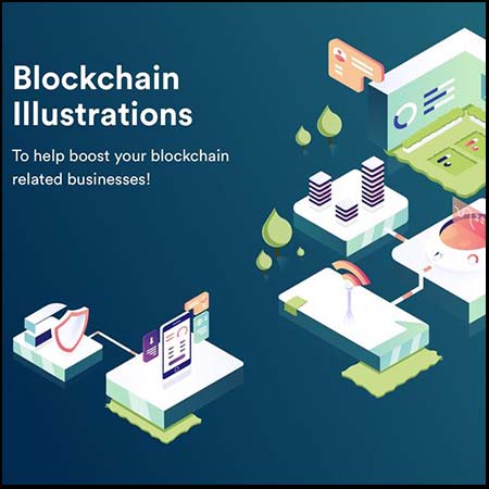 区块链和加密行业相关蚂蚁素材网矢量插图精选