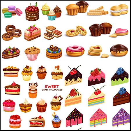 蛋糕甜甜圈等点心蚂蚁素材网矢量插图精选