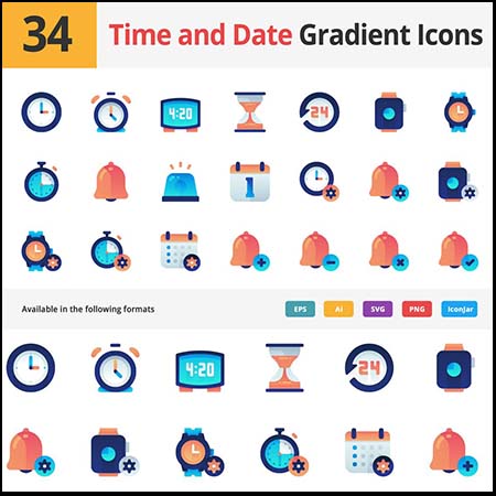 34款时间和日期闹钟蚂蚁素材网矢量图标精选