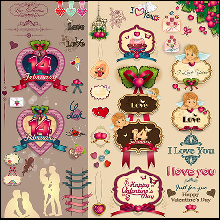 情人节丘比特天使和爱心剪贴画标志元素