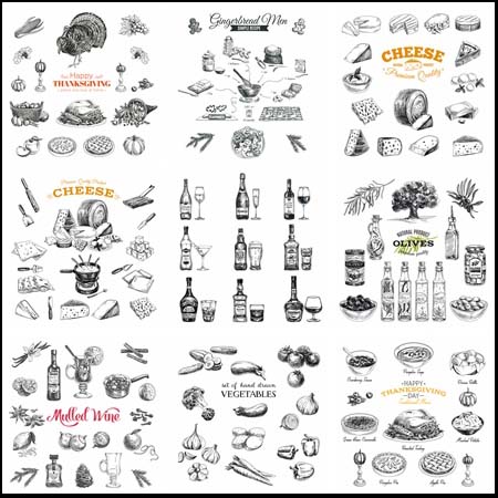 BBQ烧烤手绘设计图标素材